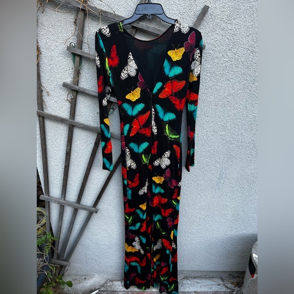 Alice + Olivia Rosaria Butterfly Print Low Back Fitted Maxi Dress in Red - Picture 12 of 16